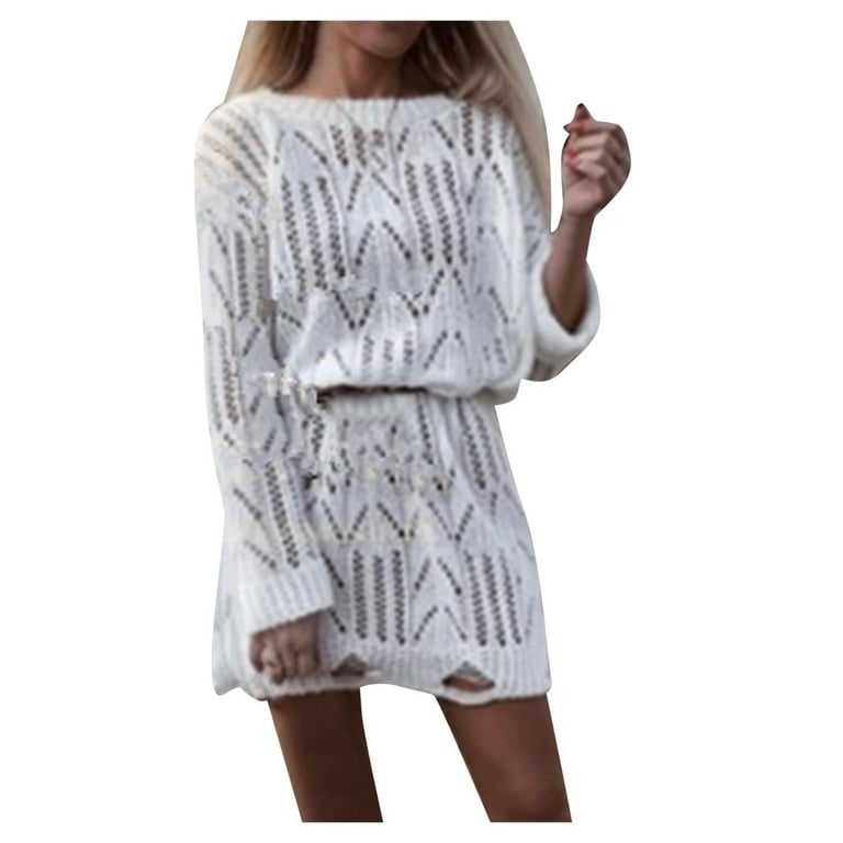 Women's Dress Long Sleeve Round Neck Casual Knitted Pullover Mini