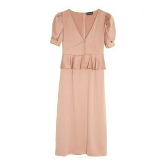 Women's Dress Nude Sheath Ruffle Midi 2