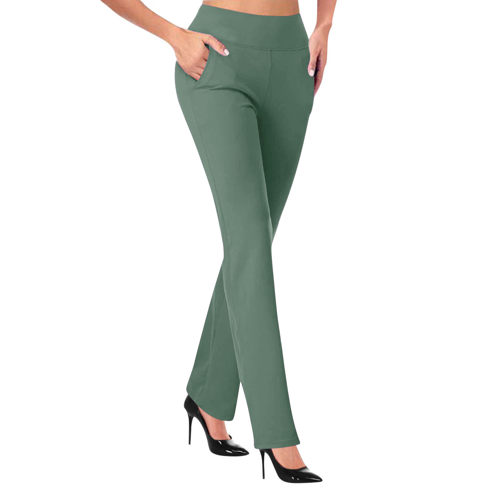 Women's Dress Pants High Rise Flare Pants Pull On Stretchy Work Pants ...