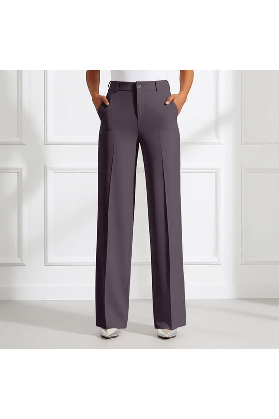 Women's Dress Pants High Waist Straight Leg Soft Drape Fabric Elegant Minimalist Office Slacks