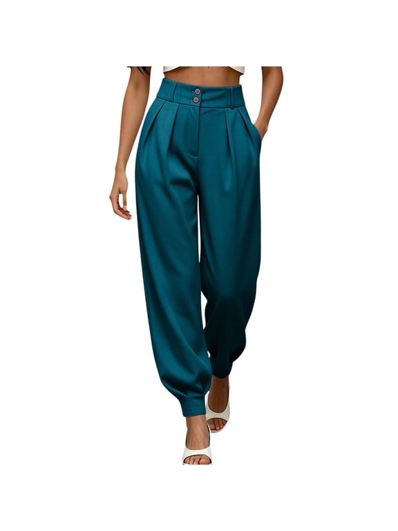 Women's Dress Pants Slacks High Waist Baggy Barrel Pants Pleated Business Work Trousers Casual Wide Leg Palazzo Trousers