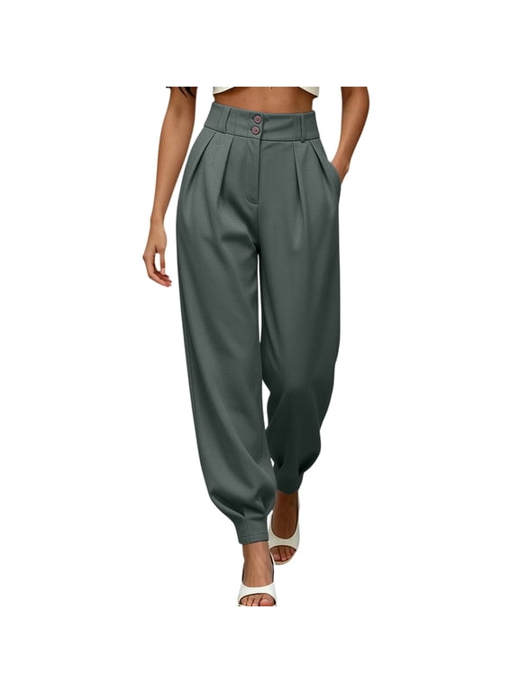 Women's Dress Pants Slacks High Waist Baggy Barrel Pants Pleated Business Work Trousers Casual Wide Leg Palazzo Trousers