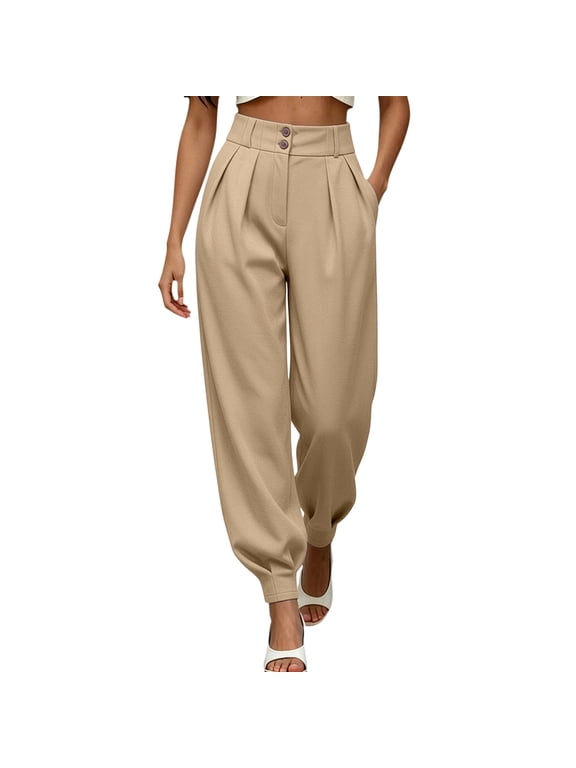 Women's Dress Pants Slacks High Waist Baggy Barrel Pants Pleated Business Work Trousers Casual Wide Leg Palazzo Trousers