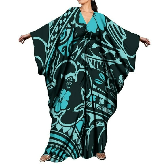 Women's Dress Polynesian Vintage Print Maxi Skirt With Butterfly Sleeves Cape Dress Temperament Elegant Banquet Dress