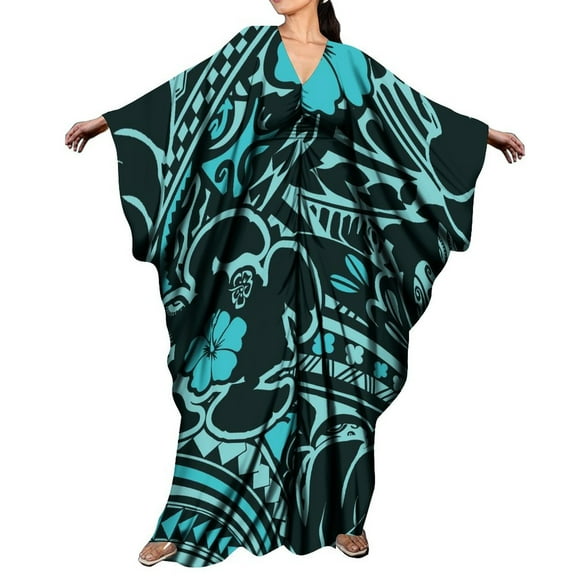 Women's Dress Polynesian Vintage Print Maxi Skirt With Butterfly Sleeves Cape Dress Temperament Elegant Banquet Dress