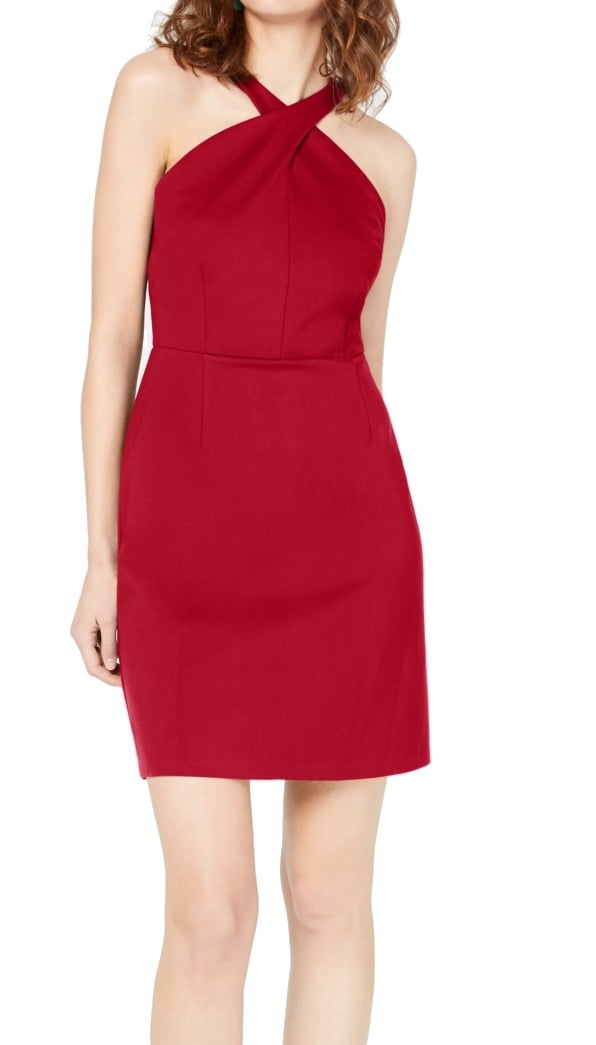 Sleeveless Criss Cross Dress BCBG New York Women's Sleeveless Criss Cross  Halter Midi Dress - Color Block Sweater Knit Day Dress Crossover Halter  Dress