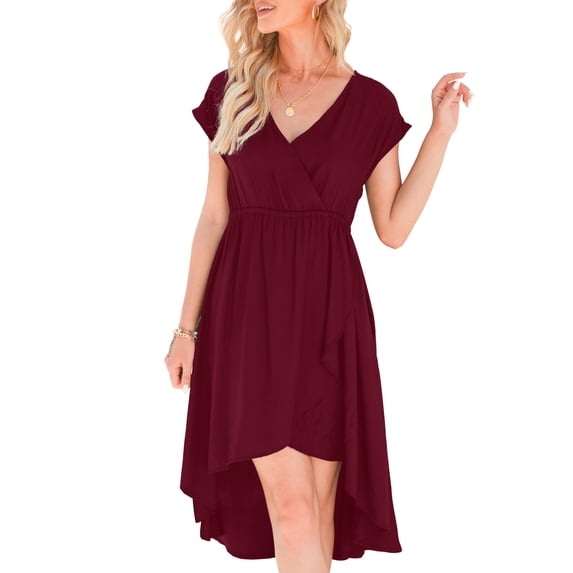 Women's Dress Short Sleeve Long Maxi Dress V Neck Ruffle Wrap Dresses