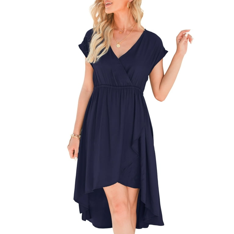 Women's Dress Short Sleeve Long Maxi Dress V Neck Ruffle Wrap
