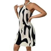 FFYUMNY Women's Dress Sleeveless Knee Length Dress Women's Plus Size Summer Dresses Casual Flowy Tiered Plus Size Summer Dresses for Women Vintage Floral Casual Loose Ruched Womens Dresses Women's