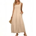 thumbnail image 1 of Women's Dress, Sleeveless Round Neck Maxi Dress, Casual Solid Color Summer Dress, Loose Fit Long Dress, 1 of 9