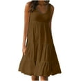 thumbnail image 1 of Women's Dress Summer Casual Sleeveless Scoop Neck Beach Sundress Loose Fit Plain High Waist Knee Length Tank Dress Soft Comfy Solid Color Tiered Flowy Dress S-5XL, 1 of 5