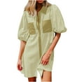thumbnail image 1 of Women's Dress Summer Casual V Neck Short Sleeve Button Striped Tunic Dresses With Pockets Yellow, 1 of 6