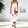thumbnail image 1 of Women's Dress Summer Print Loose Casual Sleeveless Adjustable Buttoned Round Neck Gathered Long Beach Vacation Maxi Dresses White XL, 1 of 6