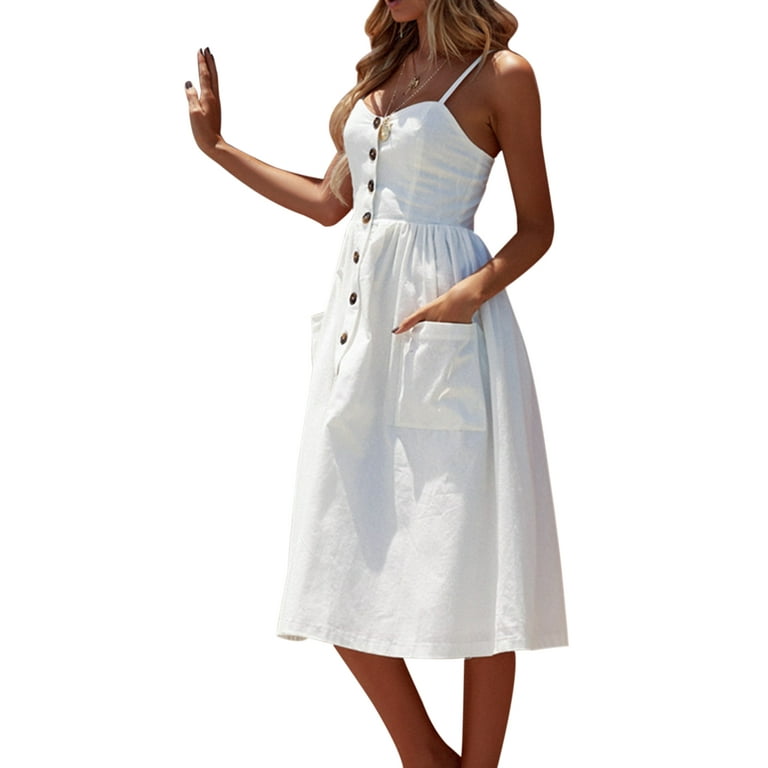 Spaghetti strap button down midi dress hotsell