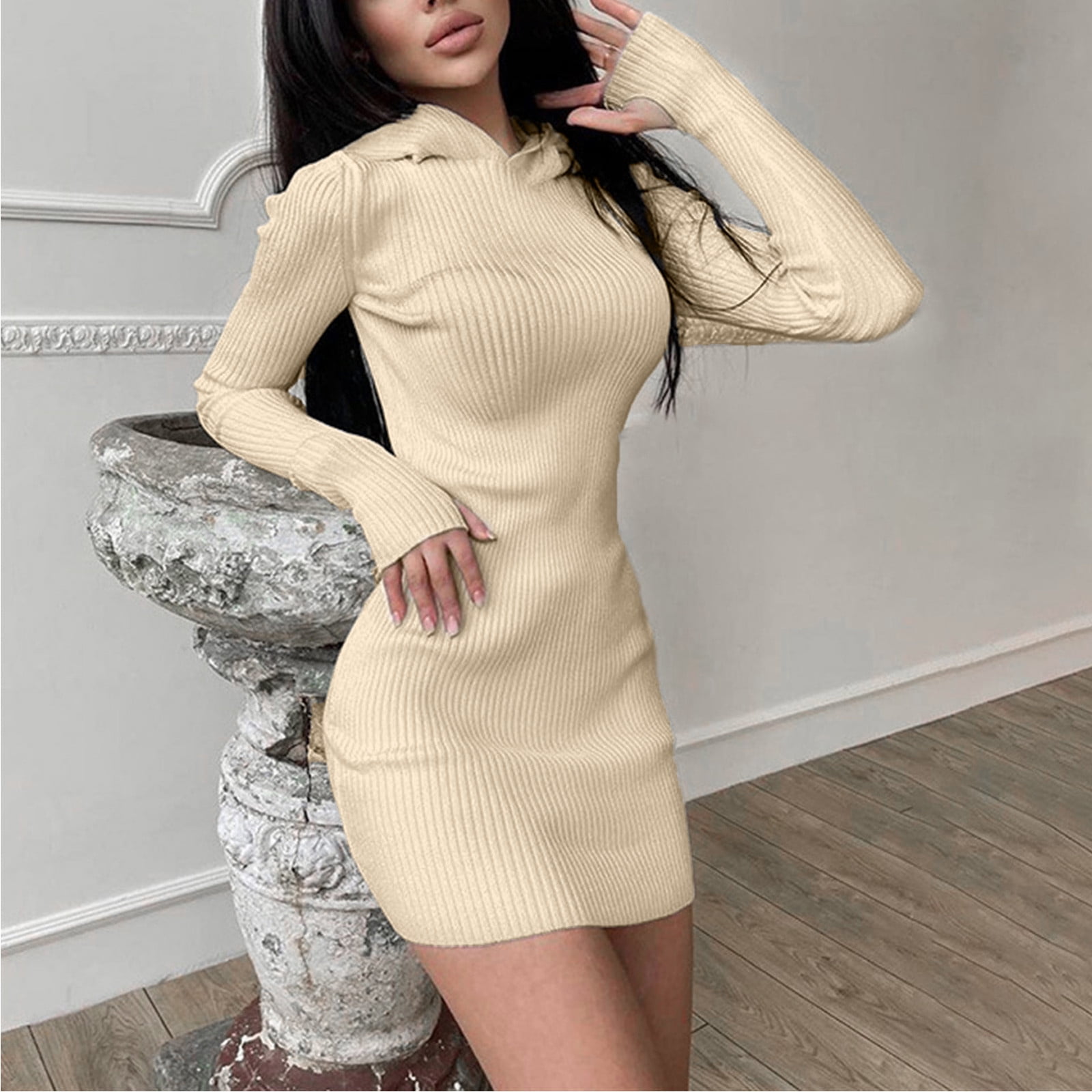 knee length dresses for ladies Beige Colorblock Stripe Maxi Sweater Dress main image 0