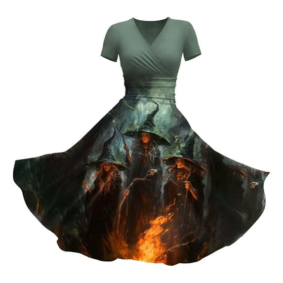 Women's Dress for Wedding Guest Cocktail V Neck Short Sleeve Christmas Printed Casual Dresses