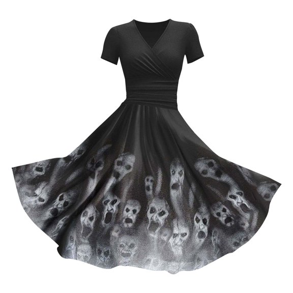 Women's Dress for Wedding Guest Cocktail V Neck Short Sleeve Christmas Printed Casual Dresses