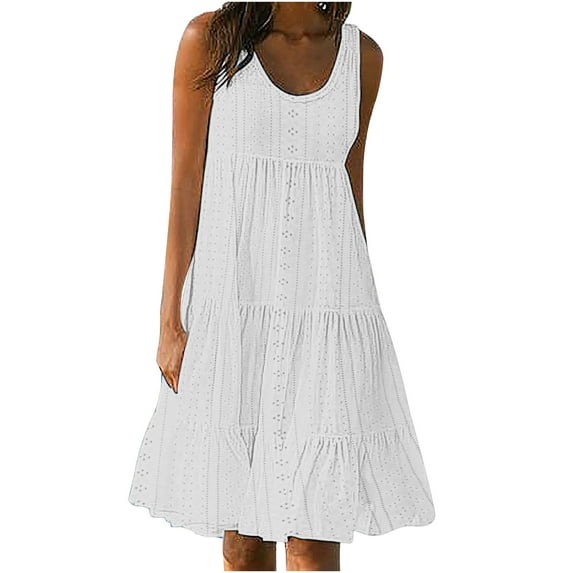 Women's Dresses 2024 Summer Casual Loose V Neck Sleeveless Eyelet Sun DressWQ-fyc0522omi Petite Ladies A Line Flowy Beach Tank Dresses Lightweight Soft Knee Length Tunic Dress Cute Sundress