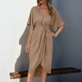 thumbnail image 1 of Women's Dresses Asymmetrical Hem Solid Color Short Sleeve V Neck Raglan Sleeve Casual Dress Khaki XXL, 1 of 6