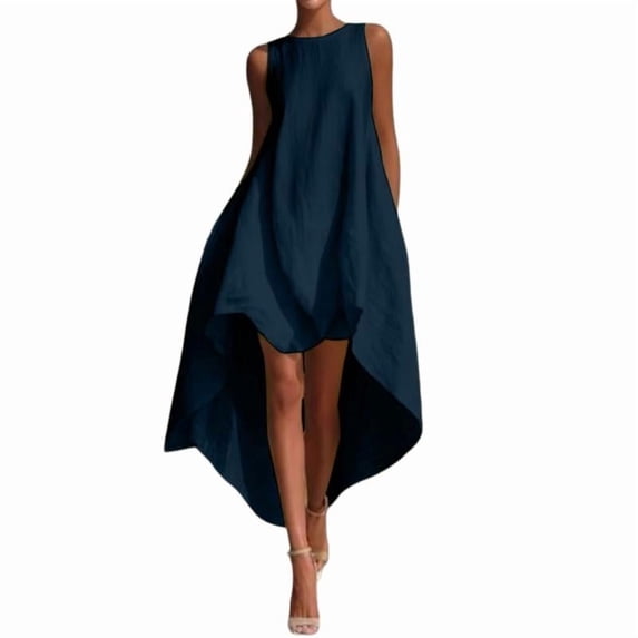 Women's Dresses Casual Sleeveless Maxi Dress Asymmetrical High Low Linen Dress with Pockets