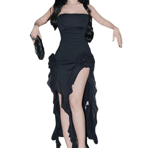 Women's Dresses Evening Summer Outfits Sleeveless Boat Neck Solid Color Floral Casual Tassel Dress Sexy Club Streetwear-b-S