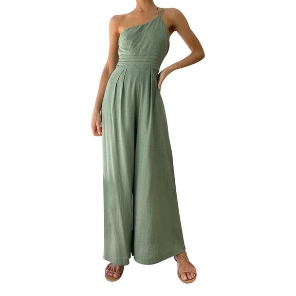 Women's Dresses Fashion One Shoulder Jumpsuit Summer Backless Wide Leg Trousers Elegant Party Outfit Clubwear Evening Gown Stylish Female Attire