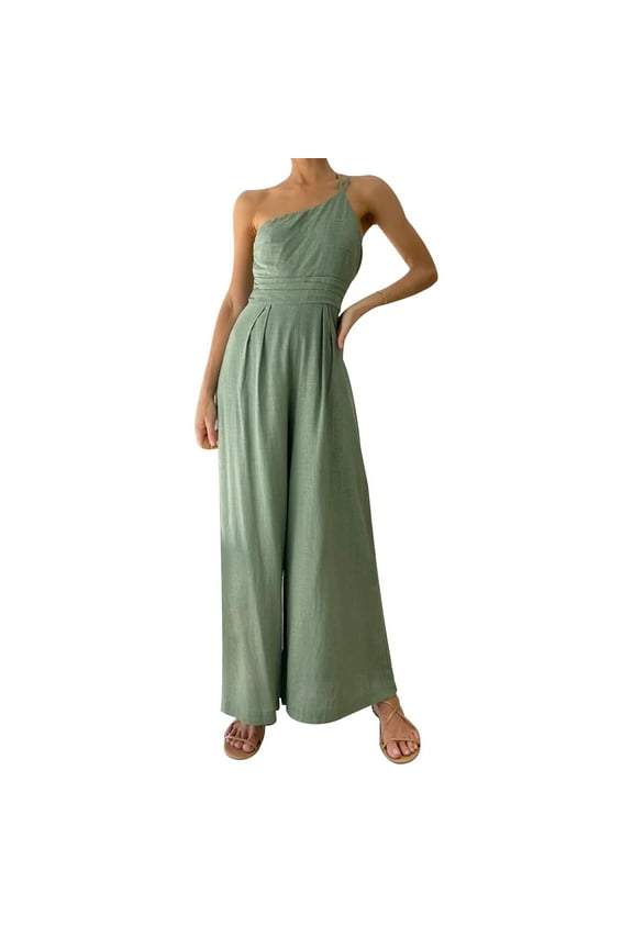 Women's Dresses Fashion One Shoulder Jumpsuit Summer Backless Wide Leg Trousers Elegant Party Outfit Clubwear Evening Gown Stylish Female Attire