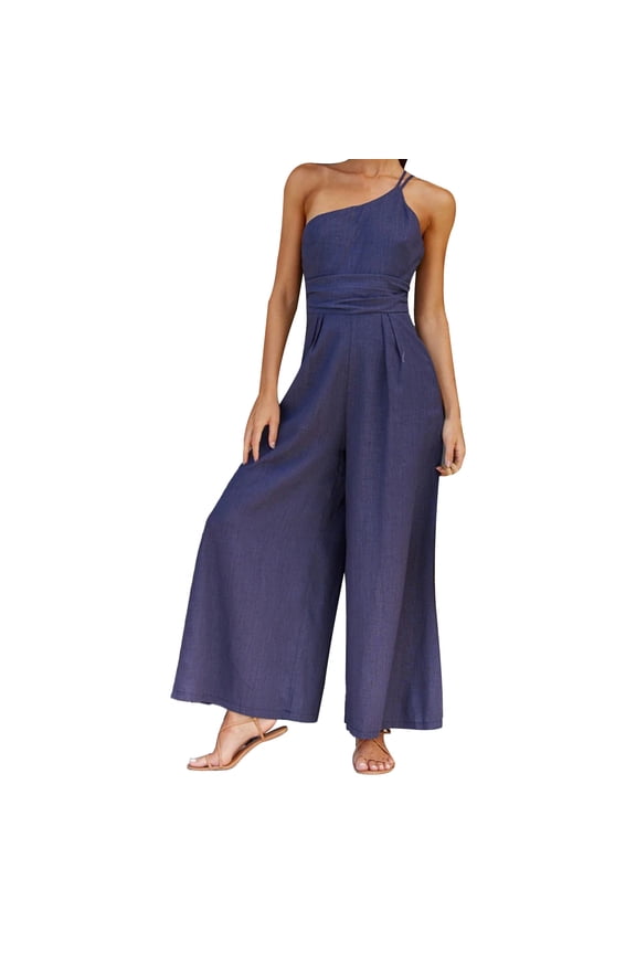 Women's Dresses Fashion One Shoulder Jumpsuit Summer Backless Wide Leg Trousers Elegant Party Outfit Clubwear Evening Gown Stylish Female Attire