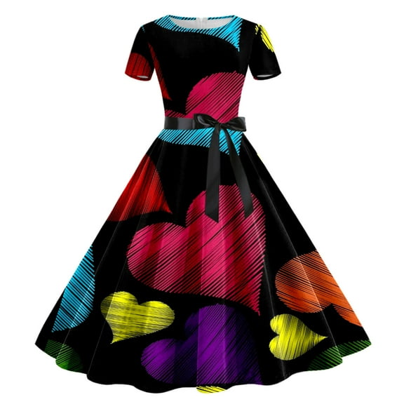 Women's Dresses Ladies Stylish Short Sleeve Dress with Romantic Valentine Print Comfortable Casual Day Outfits Maxi Dresses for Women Hot Pink XL