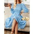 thumbnail image 1 of Women's Dresses Long Sleeve Flowy Casual Floral Maxi Dress Crew Neck Smocked Tiered Long Dress, 1 of 5