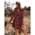 thumbnail image 1 of Women's Dresses Long Sleeve Flowy Floral Casual Midi Dresses,Red S, 1 of 7