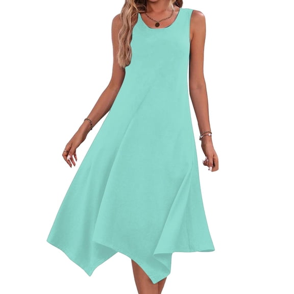 Women's Dresses Oversized Solid Color Crew Neck Mid-Length Dress Leisure Slim Fit Sleeveless Beach Dress