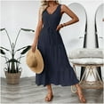 thumbnail image 1 of Women's Dresses Oversized Solid Color V-Neck Mid-Length Dress Leisure Slim Fit Sleeveless Sundress, 1 of 7