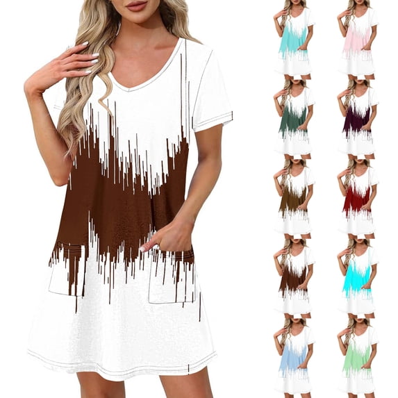 Women's Dresses Plus Size Summer Dress Summer Dresses for Women 2025 Plus Size Women's Fashion Summer Print Short-sleeved V-neck Casual Dress Purple XL