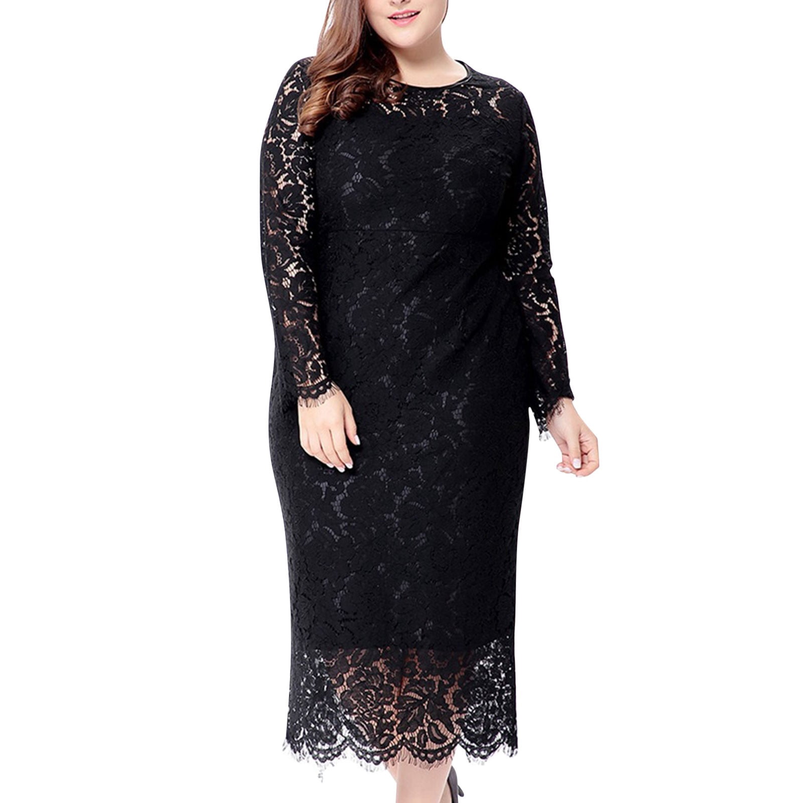 Eternatastic Women's Floral Lace Maxi Dress - Plus Size 2/3 Sleeve Evening Dress (Dusty Blue, 4XL) - View #7