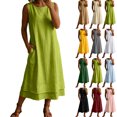 thumbnail image 1 of Women's Dresses Round Neck Sleeveless Loose Straight Double Layer Hem Casual Midi Dress with Side Pockets for Loungewear Vacation Daily Wear, 1 of 6