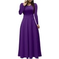 thumbnail image 1 of Women's Dresses Round Neck Smocked Dress Long Sleeve Maxi Dress Solid Flowy Long Casual Tunic Dress Boho Ankle-Length Dress, 1 of 5