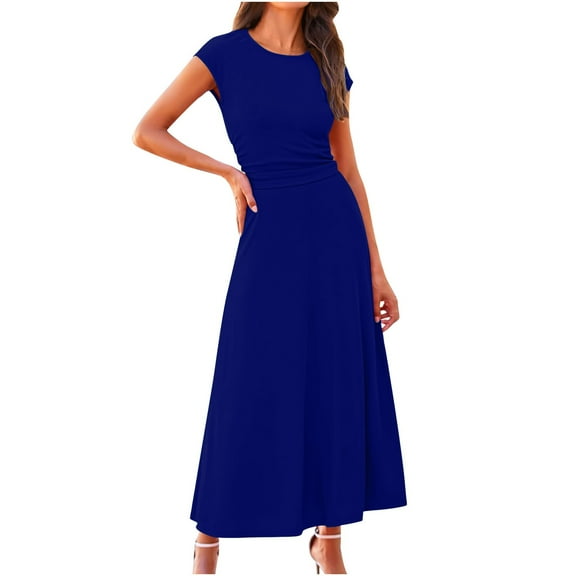 Women's Dresses Sets 2 Piece Short Sleeve Tees with Skirts Solid Color Casual Y2K Outfits Blue,S