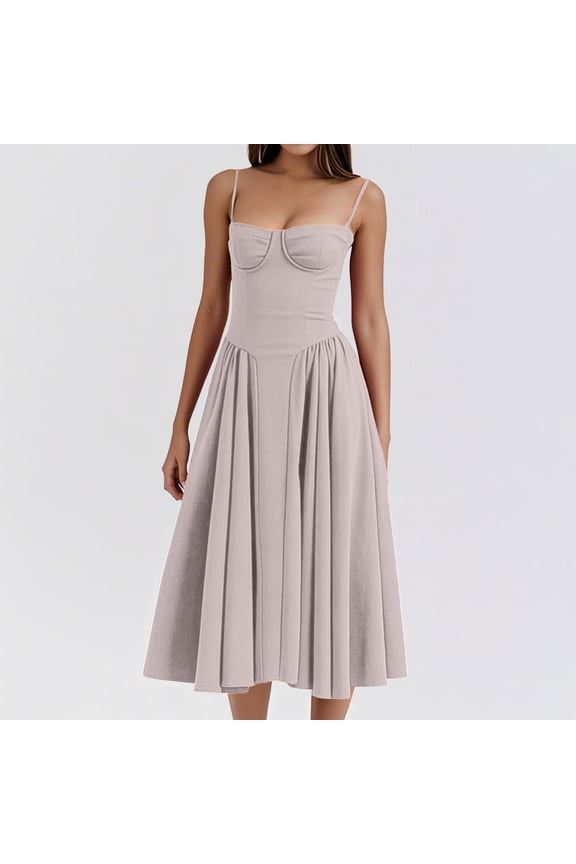 Women's Dresses Sleeveless Plus Size Under $10 Elegant French Retro Waist Belt Pocket Slim Suspender Dress