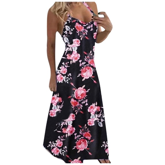 Women's Dresses Sleeveless Sunflower Print Spaghetti Strap Fashion V Neck Loose Elegant Maxi Dress Hawaiian Dresses For Women