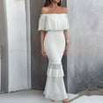 thumbnail image 1 of Women's Dresses Spring And Summer Women's One-line Collar High-waisted Temperament Dress Short-sleeved One-line Shoulder And Ankle Dress Womens Summer Dresses White XL, 1 of 5