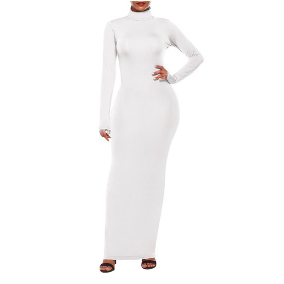 Women's Dresses Summer Maxi Plus Size Summer Solid Color Sexy Round Neck Tight Fitting Hip Hugging Dress Long Sleeved Round Neck And Ankle Dress