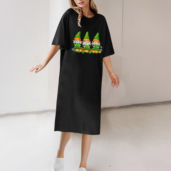 Women's Dresses Summer Maxi Under $10 Round Neck Short Sleeved T-shirt And Ankle Dress For Spring Summer