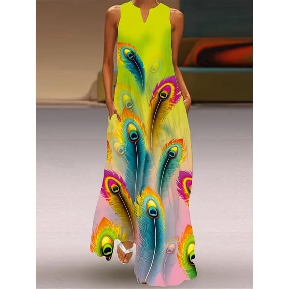 Women's Dresses Summer Sleeveless Split Neck Beach Vacation Loose Fit Casual Clothing