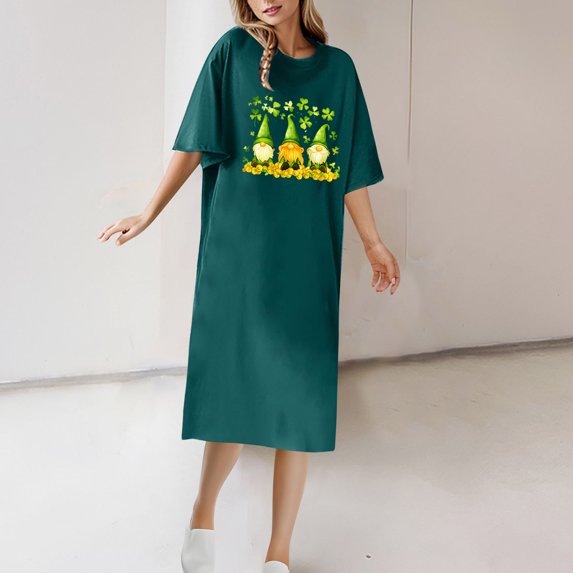 Women's Dresses Summer White Under $10 Round Neck Short Sleeved T-shirt And Ankle Dress For Spring Summer