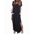 thumbnail image 1 of Women's Dresses V Neck Casual Short Sleeve Loose Pocket Slits Long Dress, 1 of 6