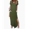 thumbnail image 1 of Women's Dresses V Neck Casual Short Sleeve Loose Pocket Slits Long Dress, 1 of 6
