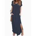 thumbnail image 1 of Women's Dresses V Neck Casual Short Sleeve Loose Pocket Slits Long Dress, 1 of 6
