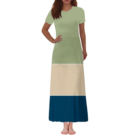 Women's Dresses Women's Fashion Printed Short Sleeve Round-Neck Ankle Dress Boho Dresses for Women Plus Size Mint Green L