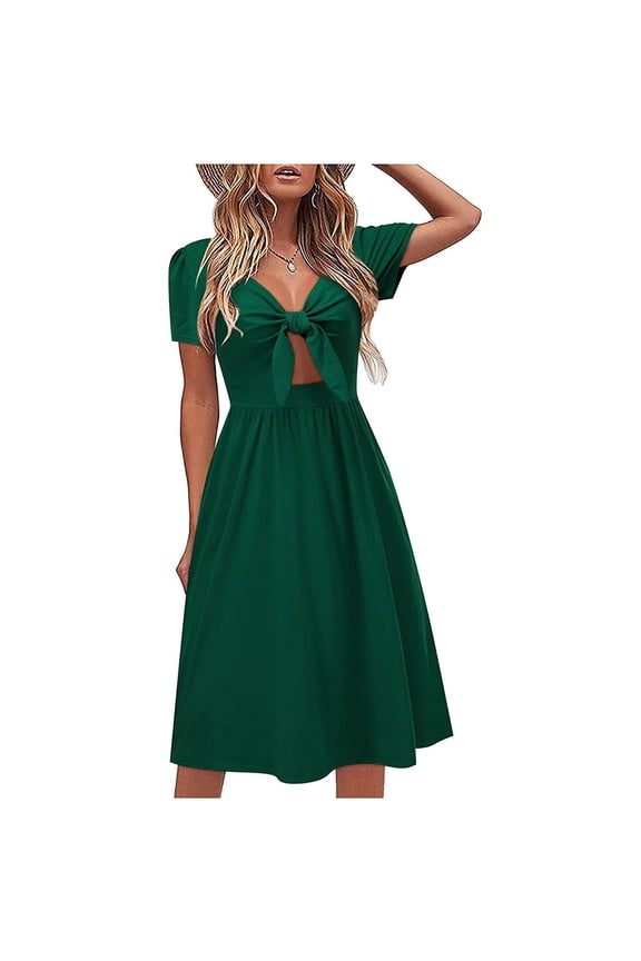 Women's Dresses for Wedding Guest With Sleeves Black Size 2XL Casual Draw Back Solid Short Sleeve Bandage Dress